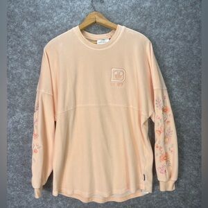 Disney Spirit Jersey Shirt Womens Small Peach Floral Embroidered Mickey Mouse